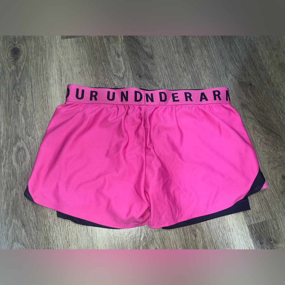 Under Armour Hot Pink Athletic Shorts with Black Biker shorts - Picture 2 of 5